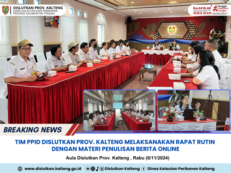 Gambar Tim PPID Dislutkan Prov. Kalteng Melaksanakan Rapat Rutin dengan materi Penulisan Berita Online bertempat di Aula Dislutkan Prov. Kalteng