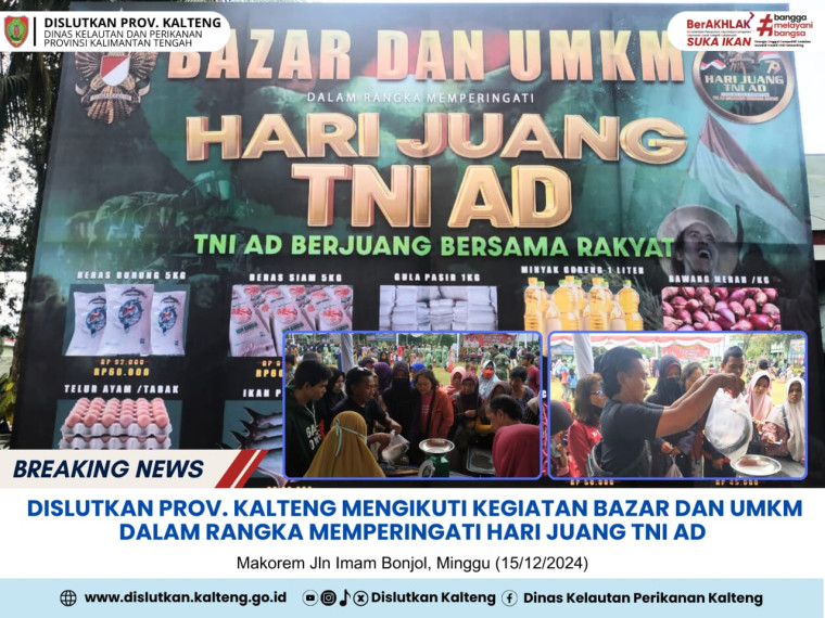 Gambar Dislutkan Prov. Kalteng Mengikuti Bazar dan Umkm dalam Rangka Memperingati Hari Juang TNI AD bertempat Di Makorem jln Imam Bonjol, Minggu (15/12/2024)