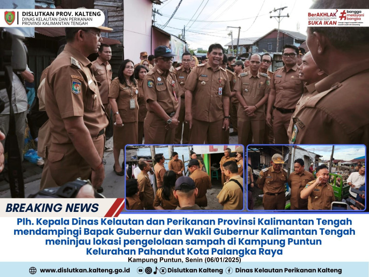 Gambar Plh. Kepala Dislutkan Prov. Kalteng Nita Fera, S.Pi, M. Si mendampingi Gubernur dan Wakil Gubernur Kalimantan Tengah meninjau lokasi pengelolaan sampah di Kampung Puntun Kelurahan Pahandut Kota Palangka Raya, Senin (6/1/2025)