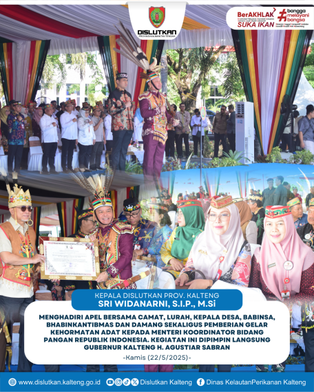 Gambar Kepala Dislutkan Prov. Kalteng Sri Widanarni, S.IP, M.Si Hadir Apel Bersama Camat, Lurah, Kepala Desa, Babinsa, Bhabinkantibmas dan Damang Sekaligus Pemberian Gelar Kehormatan Adat Kepala Menteri Koordinator Bidang Pangan Republik Indonesia