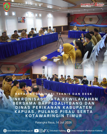 Gambar Rapat Koordinasi Teknis dan Desk Sinkronisasi Data Kewilayahan Bersama Bappedalitbang dan Dinas Perikanan Kabupaten Kapuas, Pulang Pisau serta Kotawaringin Timur