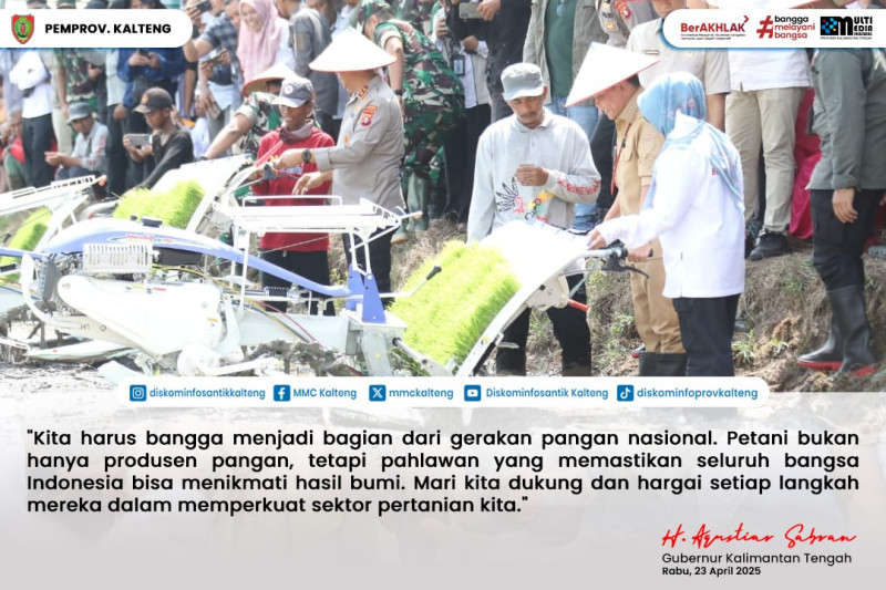 Gambar Gubernur Kalimantan Tengah, H. Agustiar Sabran, hadir dalam Gerakan Tanam Padi Secara Serentak di Desa Lempuyang, Kecamatan Teluk Sampit, Kabupaten Kotawaringin Timur, Rabu (23/04/2025).