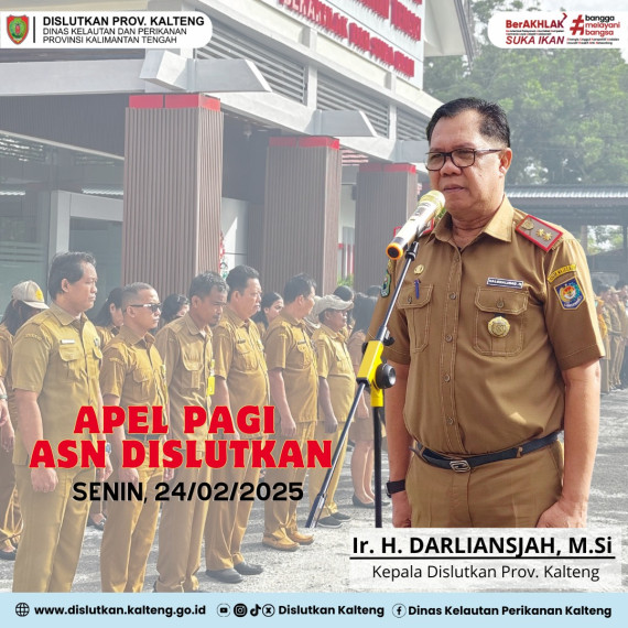 Gambar Apel pagi dilaksanakan rutin di halaman kantor Dislutkan Prov. Kalteng, diikuti oleh seluruh ASN Dislutkan dengan Pembina Kepala Dislutkan Prov. Kalteng Ir. H. Darliansjah, M.Si, Senin (24/02/2025)
