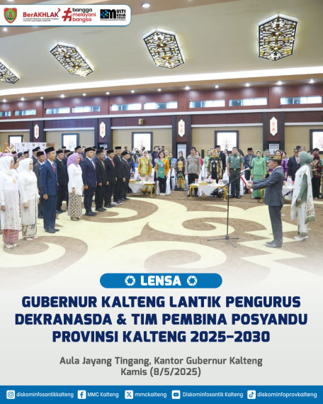 Gambar Gubernur Kalteng H. Agustiar Sabran melantik Pengurus Dekranasda Masa Bakti 2025–2030 dan Tim Pembina Posyandu 2025–2029