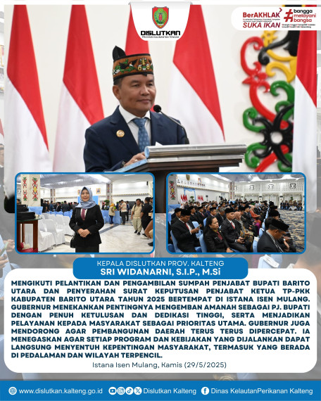 Gambar Kepala Dislutkan Prov. Kalteng Sri Widanarni, S.I.P., M.Si Mengikuti Pelantikan dan Pengambilan Sumpah Penjabat Bupati Barito Utara dan Penyerahan Surat Keputusan Penjabat Ketua TP-PKK Kabupaten Barito Utara Tahun 2025 Bertempat di Istana Isen Mulang.