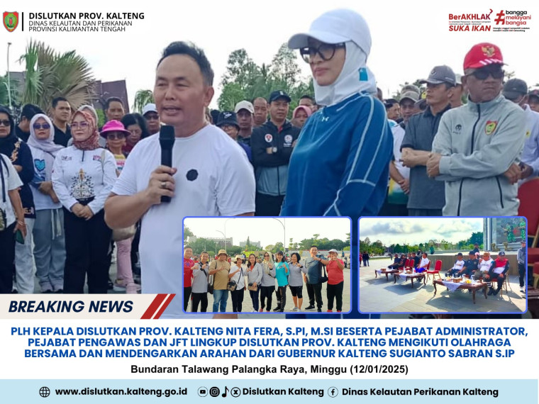 Gambar Plh. Kepala Dislutkan Prov. Kalteng Nita Fera, S.Pi, M.Si beserta Pejabat Administrator, Pejabat Pengawas dan Jft mengikuti olahraga bersama dan mendengarkan arahan Gubernur Kalteng Sugianto Sabran, S.IP bertempat di Bundaran Talawang Palangka Raya, Mingg