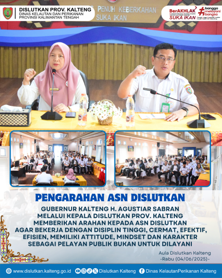 Gambar Gubernur Kalteng H. Agustiar Sabran melalui Kepala Dislutkan Prov. Kalteng memberikan arahan dan motivasi bagi Pegawai Dinas Kelautan dan Perikanan Prov. Kalteng yang bertempat di Aula Dislutkan Prov. Kalteng, Rabu (4/6/2025).