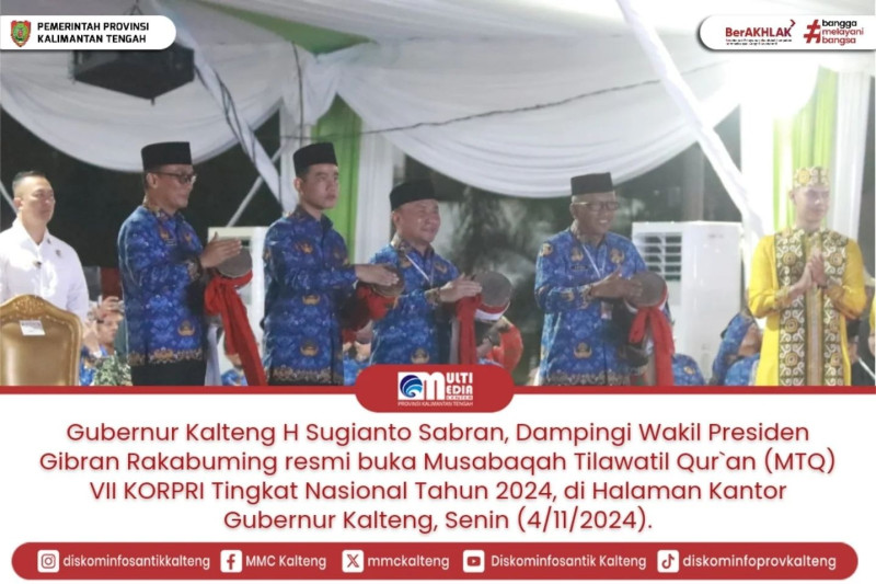 Gambar Didampingi Gubernur Kalteng H Sugianto Sabran, Wakil Presiden (Wapres) Gibran Rakabuming resmi buka Musabaqah Tilawatil Qur`an (MTQ) VII KORPRI Tingkat Nasional Tahun 2024