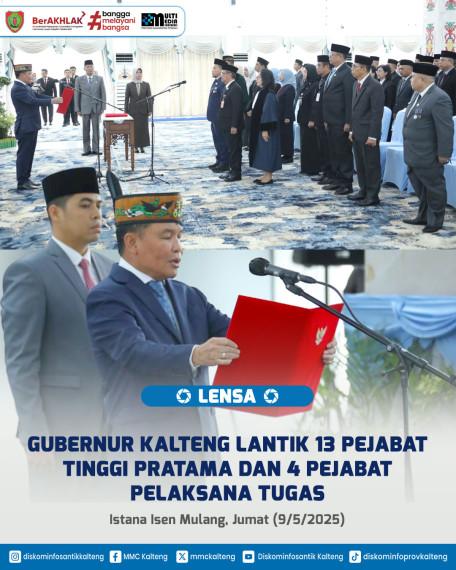 Gambar Gubernur Kalteng H. Agustiar Sabran secara resmi melantik Pejabat Pimpinan Tinggi Pratama dan Pengawas di lingkungan Pemprov Kalteng