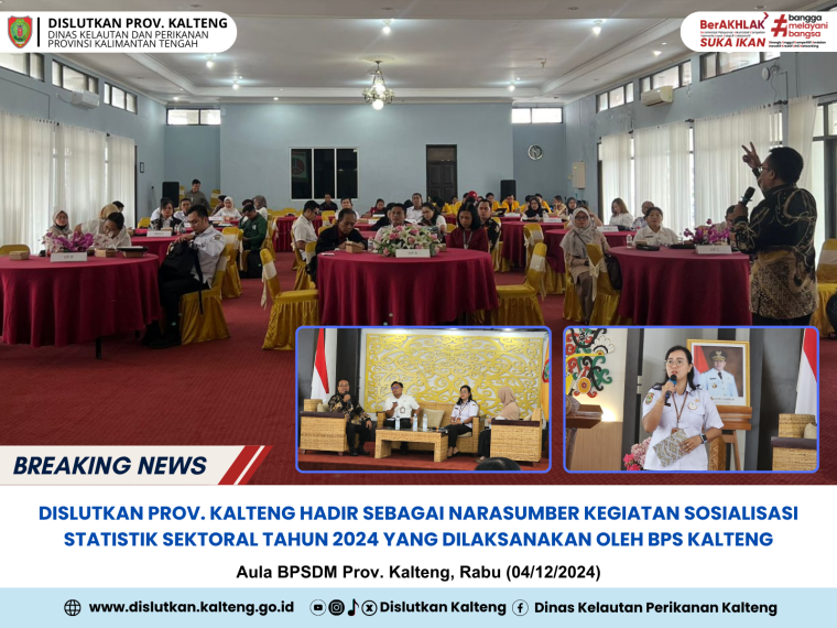 Gambar Dislutkan Prov. Kalteng hadir sebagai Narasumber Kegiatan Sosialisasi Statistik Sektoral Tahun 2024 yang dilaksanakan oleh BPS Kalteng bertempat di Aula BPSDM Prov. Kalteng, Rabu (04/12/2024)