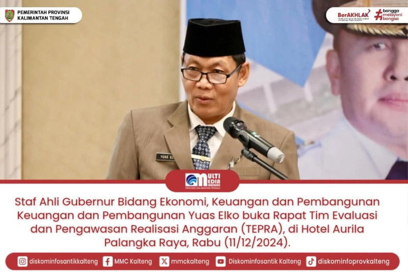 Gambar Staf Ahli (Sahli) Gubernur Bidang Ekonomi, Keuangan dan Pembangunan Keuangan dan Pembangunan Yuas Elko buka Rapat Tim Evaluasi dan Pengawasan Realisasi Anggaran (TEPRA)