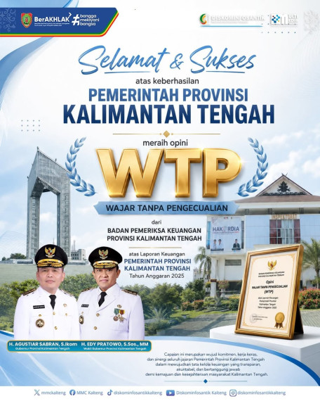 Gambar Pemerintah Provinsi Kalimantan Tengah kembali menorehkan prestasi membanggakan dengan berhasil meraih Opini Wajar Tanpa Pengecualian (WTP)