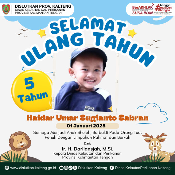 Gambar Keluarga Besar Dislutkan Prov. Kalteng mengucapkan:   Selamat Ulang Tahun Ananda  Haidar Umar Sugianto Sabran Ke -5 Tahun  1 Januari 2025