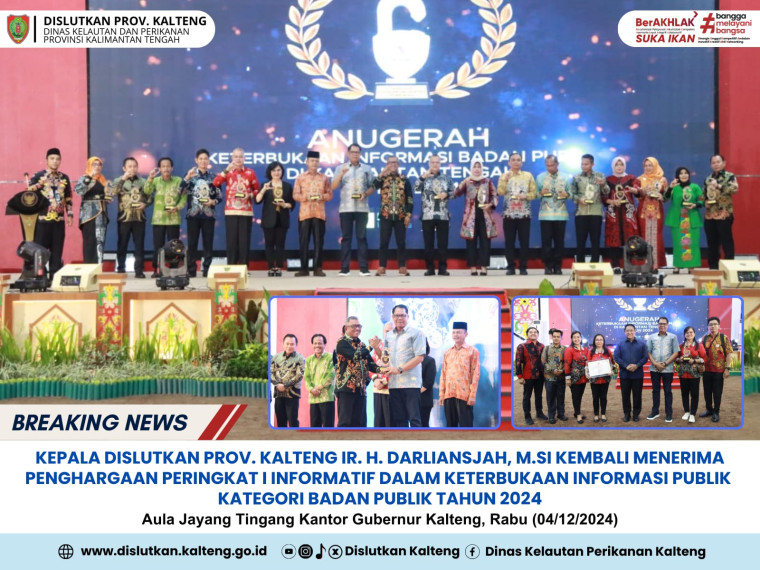 Gambar Kepala Dislutkan Prov. Kalteng Ir. H. Darliansjah, M.Si kembali meraih Penghargaan Peringkat I Informatif dalam Acara Keterbukaan Informasi Publik Kategori Badan Publik Tahun 2024