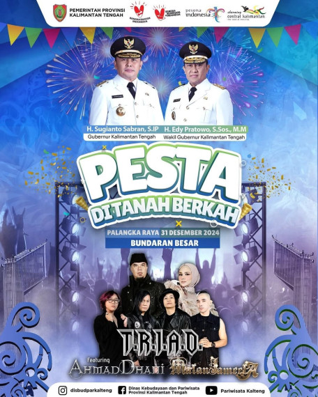 Gambar Mari rayakan malam pergantian tahun dengan kemeriahan luar biasa di Bumi Tambun Bungai, Kalimantan Tengah!  📅 Selasa, 31 Desember 2024  📍 Bundaran Besar Palangka Raya