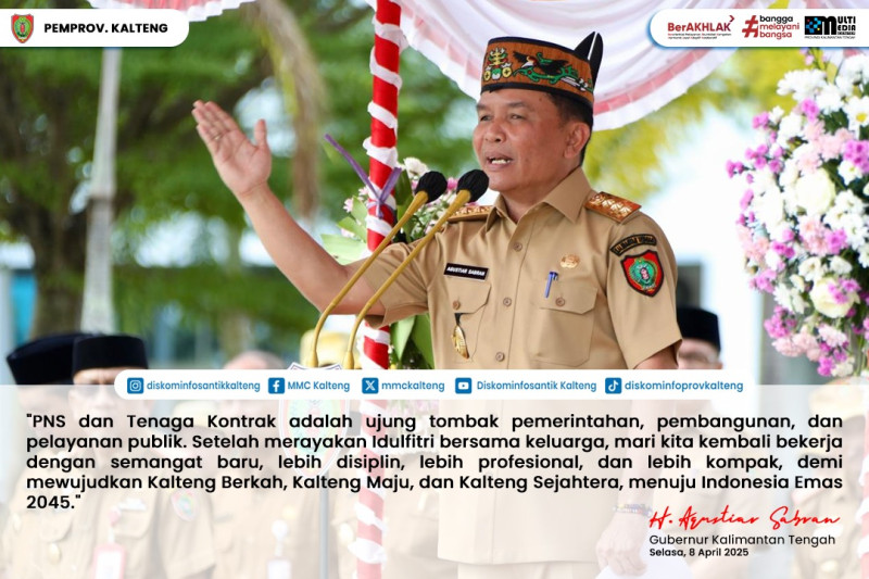 Gambar Dalam rangka mempererat silaturahmi dan menumbuhkan semangat kerja pasca libur Lebaran, Pemerintah Provinsi Kalimantan Tengah menggelar Apel Besar dan Halal Bihalal 1446 Hijriah