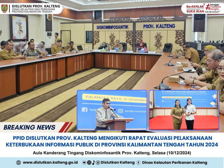 Gambar PPID Dislutkan Prov. Kalteng mengikuti Rapat Evaluasi Pelaksanaan Keterbukaan Informasi Publik di Provinsi Kalimantan Tengah Tahun 2024 di Aula Kanderang Tingang Diskominfosantik Prov. Kalteng
