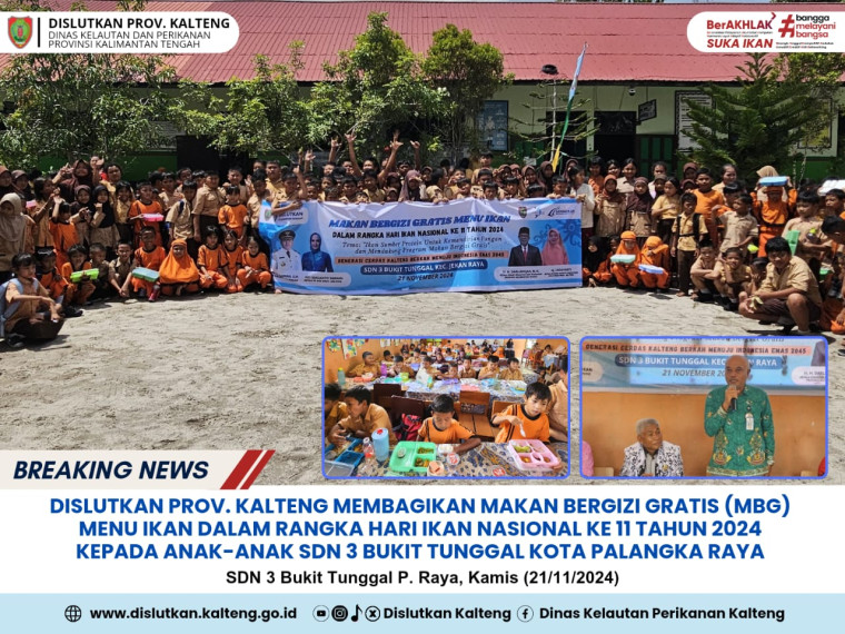 Gambar Dislutkan Prov. Kalteng Membagikan Makan Bergizi Gratis (MBG) Menu Ikan dalam Rangka Hari Ikan Nasional Ke-11 Tahun 2024 Kepada Anak-anak SDN 3 Bukit Tunggal Kota Palangka Raya