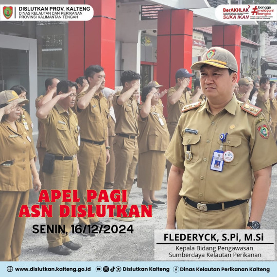 Gambar Apel pagi dilaksanakan rutin di halaman kantor Dislutkan Prov. Kalteng, diikuti oleh seluruh ASN Dislutkan dengan Pembina Kepala Bidang Pengawasan Sumberdaya Kelautan dan Perikanan Flederyck, S.Pi, M.Si, Senin (16/12/2024)