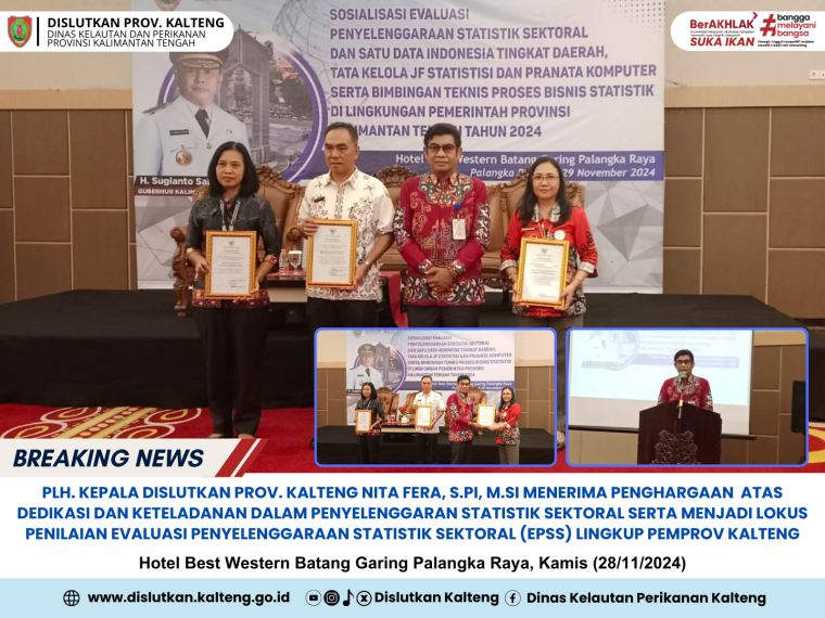 Gambar Plh. Kepala Dislutkan Prov. Kalteng Nita Fera, S.Pi, M.Si menerima Penghargaan atas Dedikasi dan Keteladanan dalam Penyelenggaraan Statistik Sektoral serta Menjadi Lokus Penilaian Evaluasi Penyelenggaraan Statistik Sektoral (EPSS) Lingkup Pemprov. Kalteng