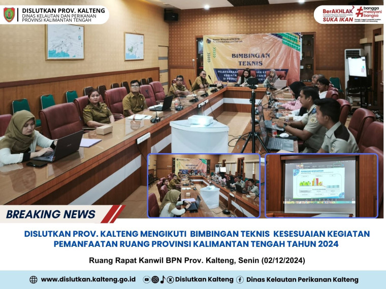 Gambar Dislutkan Prov. Kalteng mengikuti Bimtek Kesesuaian Kegiatan Pemanfaatan Ruang Provinsi Kalimantan Tengah Tahun 2024 yg diselenggarakan oleh Kanwil BPN Prov. Kalteng. Selasa,02/12/2024.