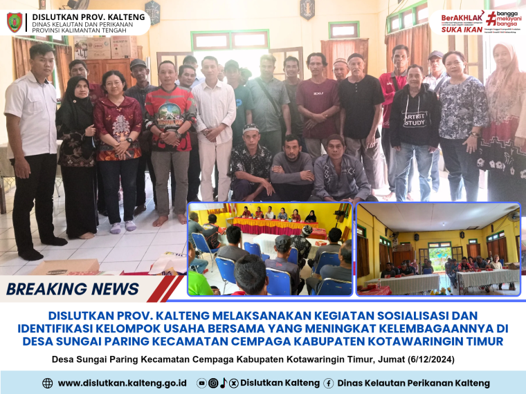 Gambar Dislutkan Prov. Kalteng melaksanakan Sosialisasi dan Identifikasi Kelompok Usaha Bersama yang meningkat kelembagaannya di Desa Sungai Paring Kecamatan Cempaga Kabupaten Kotawaringin Timur (Jumat, 6/12/2024)