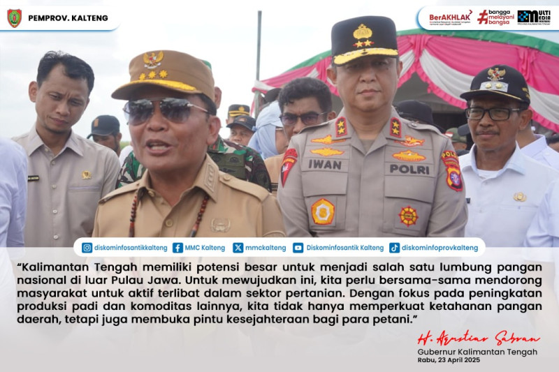 Gambar Gubernur Kalimantan Tengah H. Agustiar Sabran menghadiri Gerakan Tanam Padi Serentak di 14 provinsi secara virtual bersama Presiden RI dan Menteri Pertanian dari Desa Lempuyang