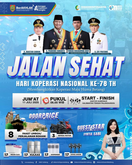 Gambar Hari Koperasi Nasional ke-78, Pemerintah Provinsi Kalimantan Tengah mengundang seluruh masyarakat untuk hadir dan berpartisipasi dalam kegiatan Jalan Sehat