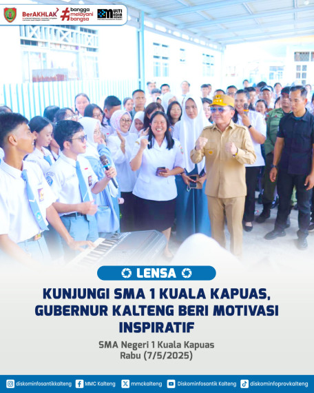 Gambar Gubernur Kalimantan Tengah H. Agustiar Sabran bersama Wakil Gubernur Kalimantan Tengah H. Edy Pratowo dan Ketua TP-PKK Prov. Kalteng Aisyah Thisia Agustiar Sabran mengunjungi SMA Negeri 1 Kuala Kapuas pada Rabu, (7/5/2025)