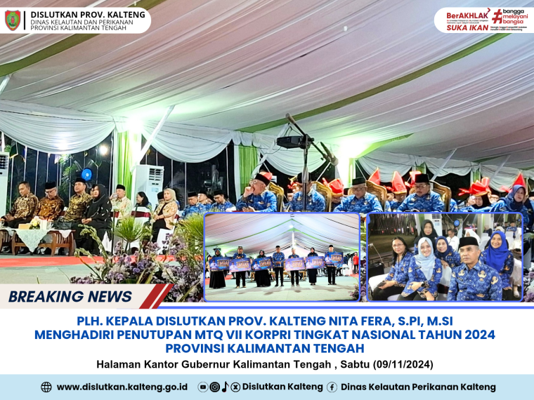 Gambar Plh. Kepala Dislutkan Prov. Kalteng Nita Fera S.Pi, M.Si Menghadiri Penutupan MTQ VII KORPRI Tingkat Nasional Tahun 2024 Provinsi Kalimantan Tengah